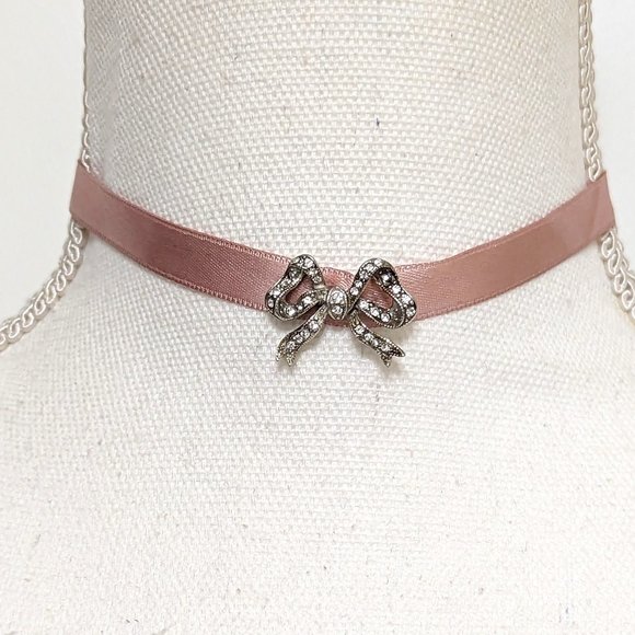 BEN AMUN Mod Victorian Pink Satin and Swarovski Crystal Choker Necklace New - Picture 1 of 13